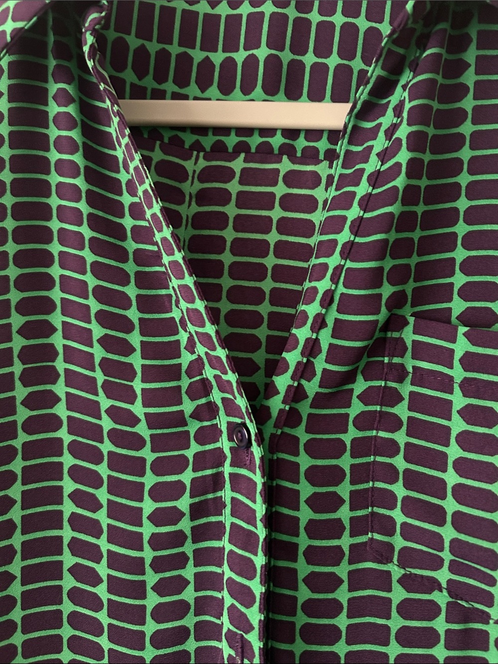 The Limited Ashton Green and Navy Geometric Button-Down Blouse - Picture 3 of 7